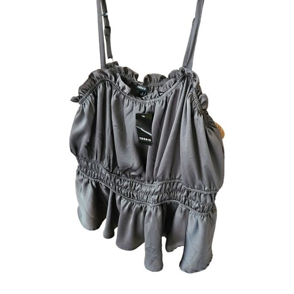 NEW Torrid Plus Size Peplum Satin Square Neck Crop Cami In Dark Silver. - Picture 4 of 15